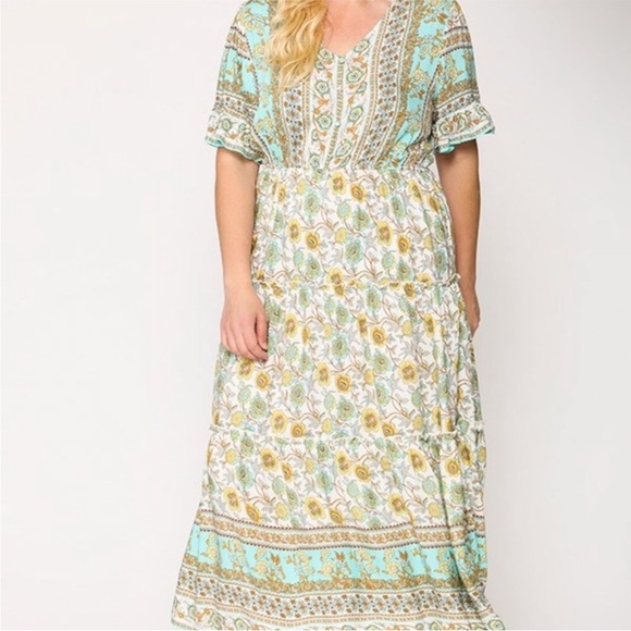 GiGio Boho Floral Print Ruffle Maxi Dress In Mint Mix. NWT! Sz M & L - Picture 5 of 13